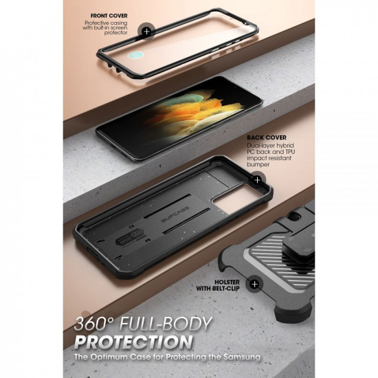 Supcase Samsung Galaxy S21 FE Unicorn Beetle Pro Σκληρή Θήκη με Προστασία Οθόνης και Stand - Black