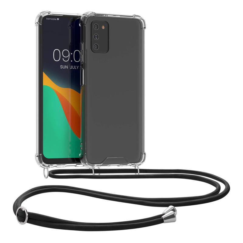 KW Samsung Galaxy A03s Θήκη Σιλικόνης TPU με Λουράκι - Διάφανη / Black - 57726.03