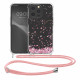 KW iPhone 13 Pro Θήκη Σιλικόνης TPU με Λουράκι Design Cherry Blossom Petals - Διάφανη / Light Pink - 55965.02