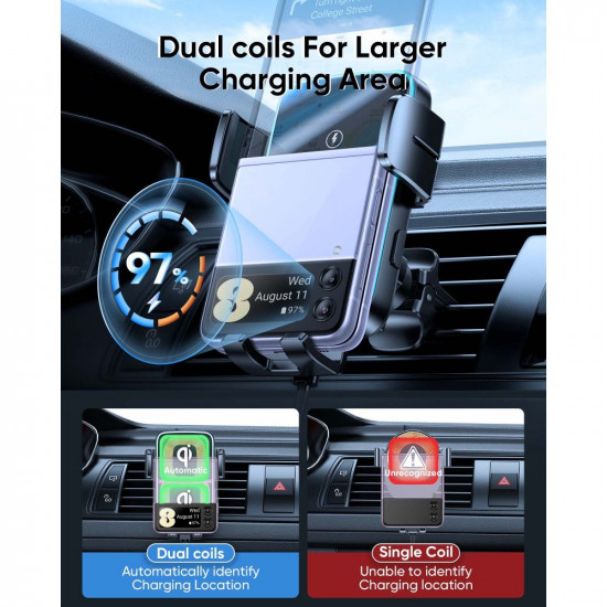 Joyroom Βάση Αεραγωγού Αυτοκινήτου με Ασύρματη Φόρτιση Qi Charge 15W - Black - JR-ZS246