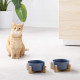 Navaris Cat Bowls with Wood Stands - Σετ με 2 Μπολ Φαγητού και Νερού με Βάση από Μπαμπού για Κατοικίδια - 850ml - Matte Blue / Brown - 48350.04