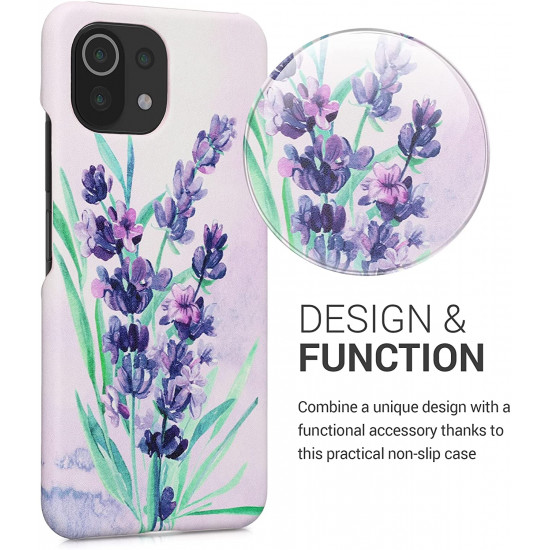 KW Xiaomi 11 Lite 5G NE / Mi 11 Lite 5G Σκληρή Θήκη με Επένδυση Συνθετικού Δέρματος - Design Lavender - Turquoise / Violet - 57839.02
