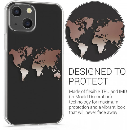 KW iPhone 13 Θήκη Σιλικόνης TPU Design Travel Outline - Διάφανη / Rose Gold - 57143.06