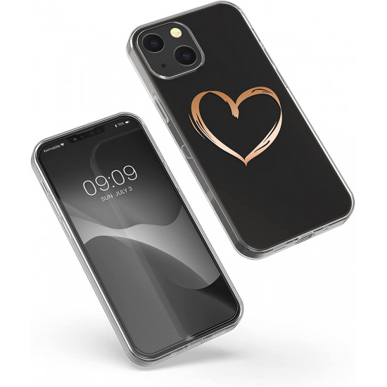KW iPhone 13 Θήκη Σιλικόνης TPU Design Heart Brush - Διάφανη / Rose Gold - 57143.05
