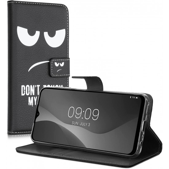 KW Samsung Galaxy A13 4G Θήκη Πορτοφόλι Stand - Design Don't Touch My Phone - White / Black - 58006.03