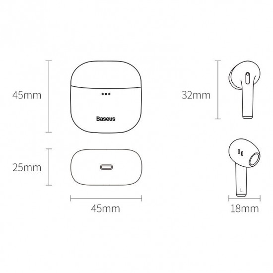 Baseus Bowie Series E8 TWS Bluetooth 5.0 - Ασύρματα ακουστικά για Κλήσεις / Μουσική - White - NGE8-02