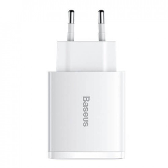 Baseus Compact Οικιακός Φορτιστής Γρήγορης Φόρτισης με 2 Θύρες USB και 1 Θύρα Type-C 30W - White - CCXJ-E02