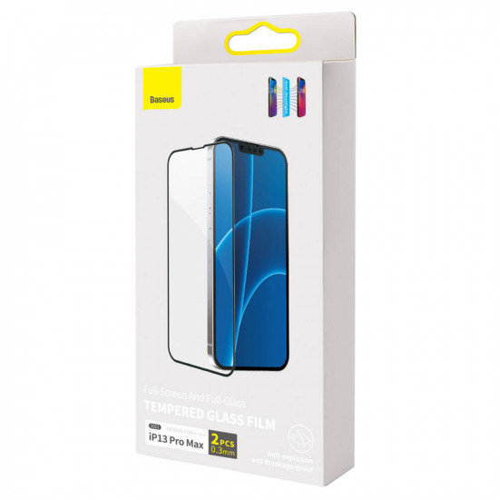 Baseus iPhone 13 Pro Max 0.3mm Anti-Blue Light Case Friendly Full Screen Αντιχαρακτικό Γυαλί Οθόνης - 2 Τεμάχια - Black - SGQP010501