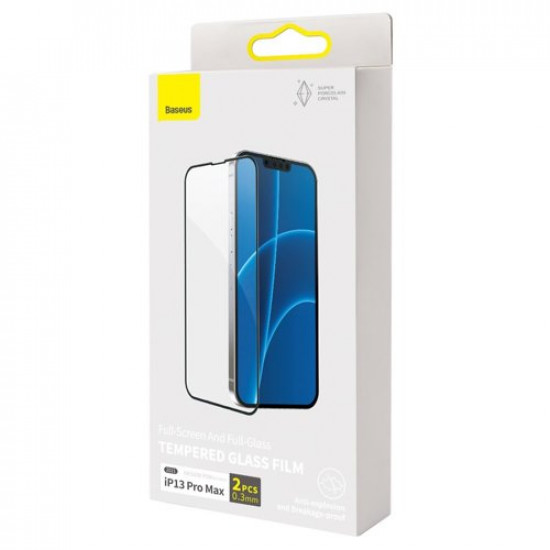 Baseus iPhone 13 Pro Max 0.3mm Ceramic Full Glass Full Screen Αντιχαρακτικό Γυαλί Οθόνης - 2 Τεμάχια - Black - SGQP030201
