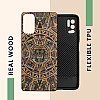 KW Xiaomi Redmi Note 10 5G Θήκη από Φυσικό Ξύλο - Design Mayan Calendar - Light Brown / Black - 56792.03
