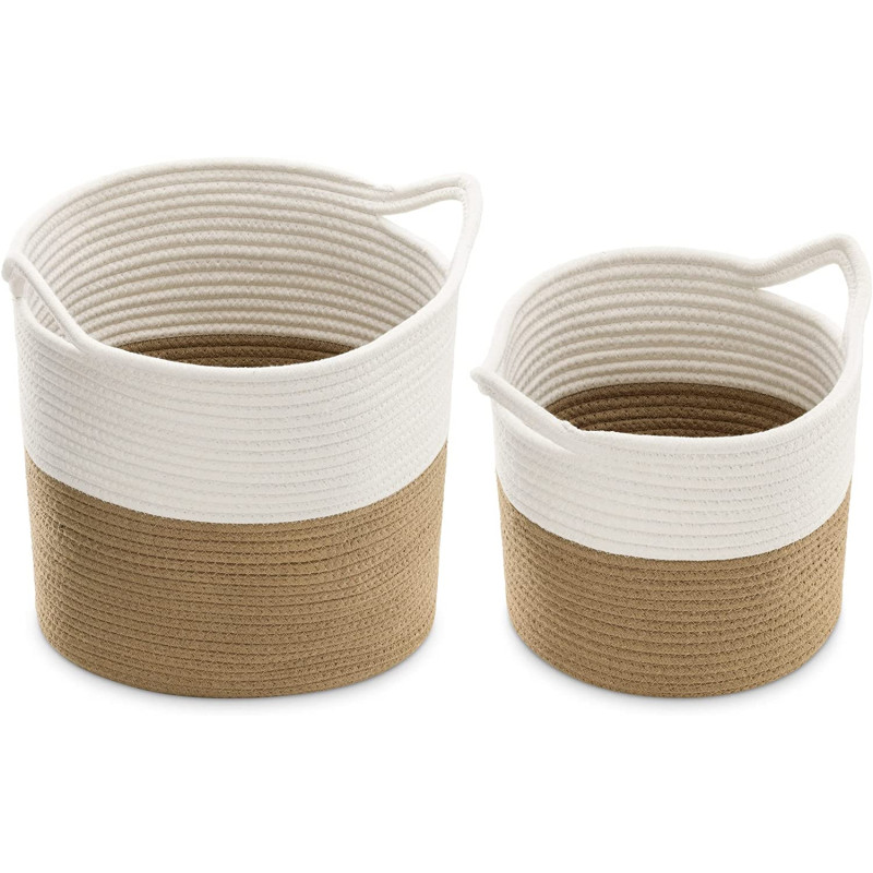 Navaris Σετ με 2 Βαμβακερά Καλάθια Αποθήκευσης - Brown / White - 57354.01