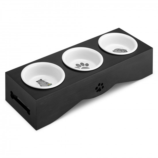 Navaris Raised Pet Bowls Stand - Ανυψωμένα Μπολ Φαγητού με Ξύλινη Βάση για Κατοικίδια - Black - 50174.47