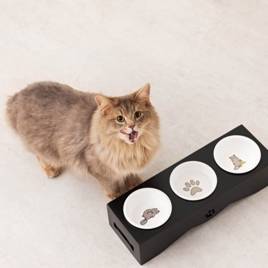 Navaris Raised Pet Bowls Stand - Ανυψωμένα Μπολ Φαγητού με Ξύλινη Βάση για Κατοικίδια - Black - 50174.47