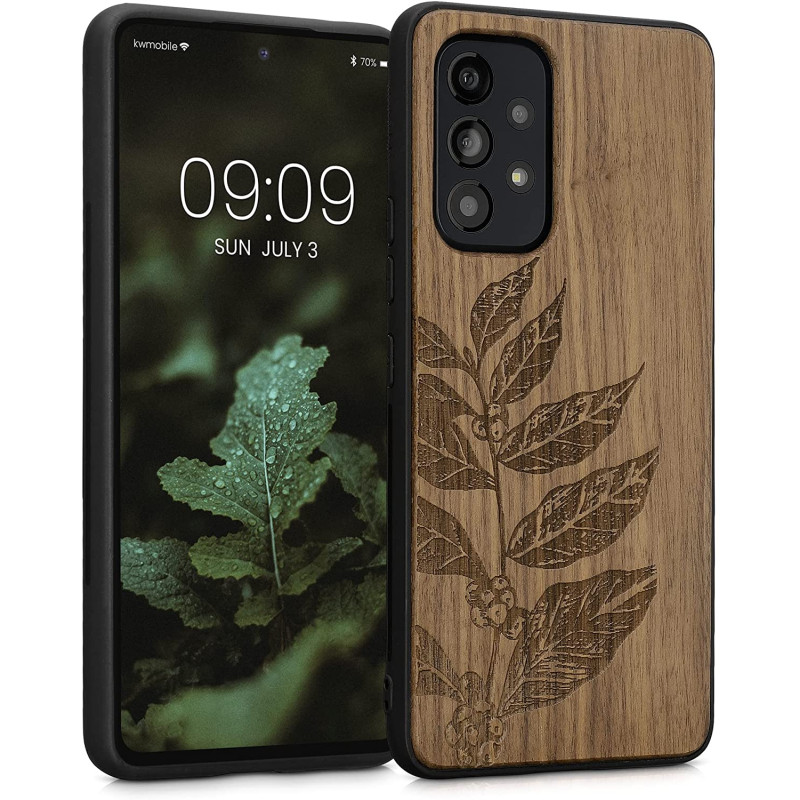 KW Samsung Galaxy A53 5G Θήκη από Φυσικό Ξύλο Design Leaves and Berries - Dark Brown - 58317.07