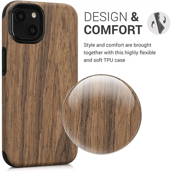 KW iPhone 13 Θήκη Σιλικόνης TPU Design Two-Tone Wood - Woodgrain Brown - 58302.01