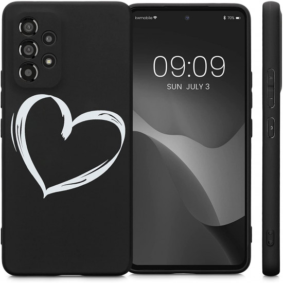 KW Samsung Galaxy A53 5G Θήκη Σιλικόνης Design Brushed Heart - Black / White - 58241.03