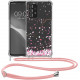 KW Samsung Galaxy A53 5G Θήκη Σιλικόνης TPU με Λουράκι Design Cherry Blossoms - Διάφανη / Dark Brown / Pink - 58234.03