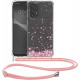 KW Samsung Galaxy A33 5G Θήκη Σιλικόνης TPU με Λουράκι Design Cherry Blossoms - Διάφανη / Dark Brown / Pink - 58233.03