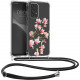 KW Samsung Galaxy A33 5G Θήκη Σιλικόνης TPU με Λουράκι Design Magnolias - Διάφανη / White / Pink - 58233.02