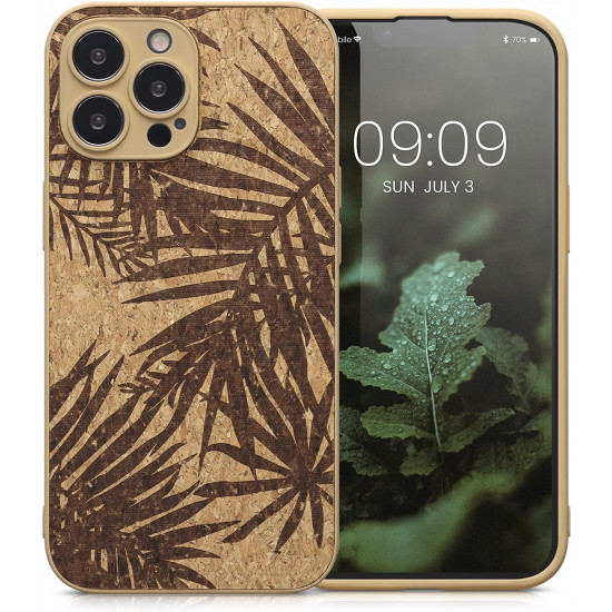 KW iPhone 13 Pro Max Σκληρή Θήκη από Φελλό με Πλαίσιο Σιλικόνης - Design Palm Leaves - Dark Brown / Light Brown - 58127.01