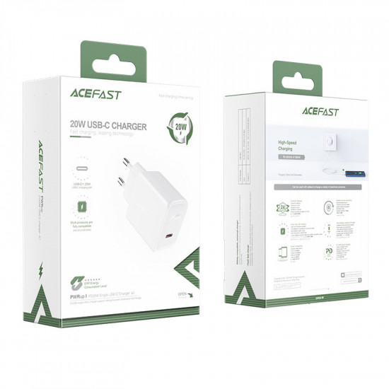 Acefast A1 20W Οικιακός Φορτιστής Γρήγορης Φόρτισης USB Type C - White