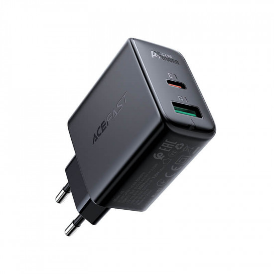 Acefast A5 Οικιακός Φορτιστής Γρήγορης Φόρτισης USB και Type-C QC 3.0 32W - Black