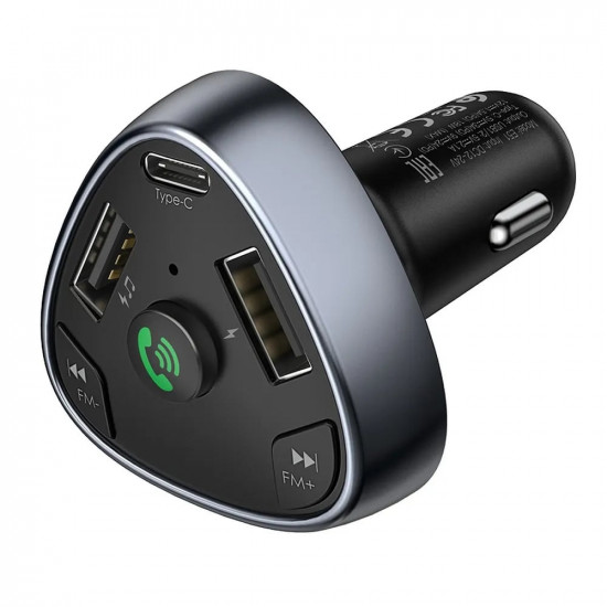 Hoco E51 FM Transmiter για Αναπαραγωγή Μουσικής / Κλήσεις / Φόρτιση Κινητών με 2 Θύρες USB και μία Θύρα Type C στο Αυτοκίνητο Bluetooth 5.0 - Black