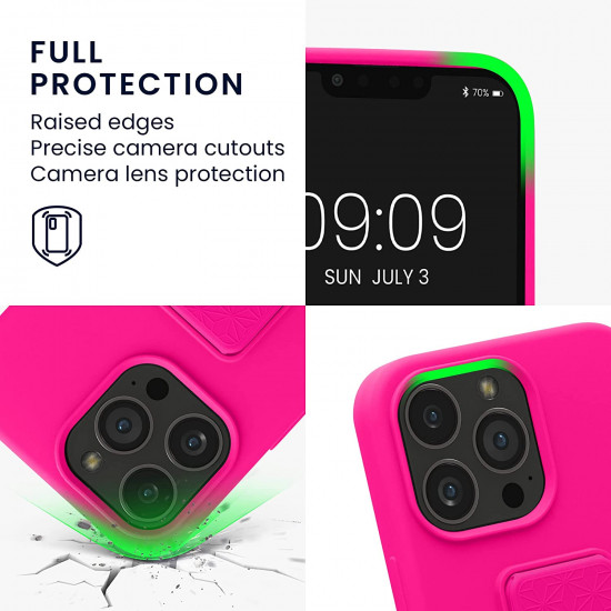KW iPhone 13 Pro Θήκη Σιλικόνης TPU με Finger Holder - Neon Pink - 58277.77