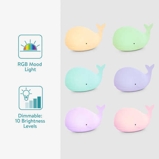 Navaris LED Night Light RGB - Παιδικό Νυχτερινό Φως με Αλλαγή Χρωμάτων - Design Whale - White - 55004.02.02