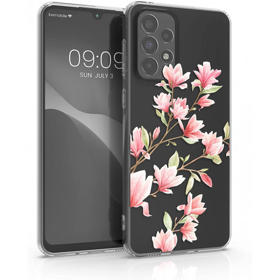 KW Samsung Galaxy A33 5G Θήκη Σιλικόνης TPU Design Magnolias - Light Pink / White - Διάφανη - 58383.01