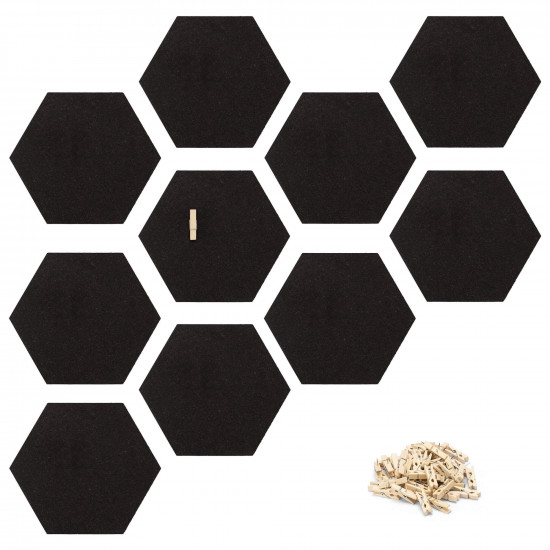 Navaris Cork Pin Board Hexagonal - Σετ με 10 Πίνακες Ανακοινώσεων από Φελλό και 50 Πινέζες - Black - 53218.01