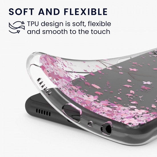 KW Samsung Galaxy A13 4G Θήκη Σιλικόνης TPU - Design Cherry Blossoms - Pink / Dark Brown - Διάφανη - 58381.02