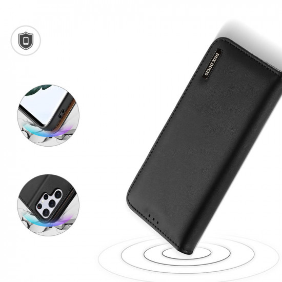 Dux Ducis Samsung Galaxy S22 Ultra Hivo Θήκη Πορτοφόλι Stand από Γνήσιο Δέρμα - Black