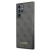 Guess Samsung Galaxy S22 Ultra - 4G Metal Gold Logo Σκληρή Θήκη με Επένδυση Συνθετικού Δέρματος - Grey - GUHCS22LG4GFGR