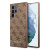 Guess Samsung Galaxy S22 Ultra - 4G Metal Gold Logo Σκληρή Θήκη με Επένδυση Συνθετικού Δέρματος - Brown - GUHCS22LG4GFBR