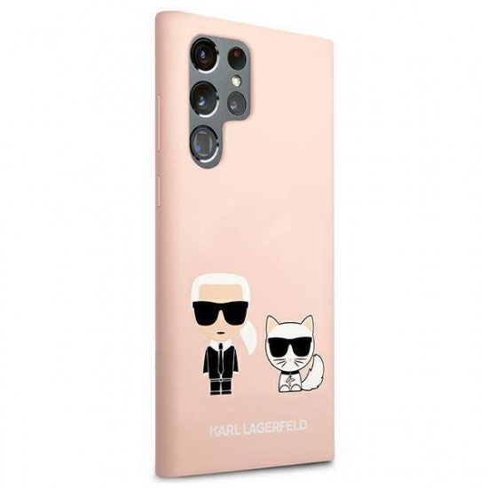 Karl Lagerfeld Samsung Galaxy S22 Ultra Silicone Karl and Choupette Θήκη Σιλικόνης - Light Pink - KLHCS22LSSKCI