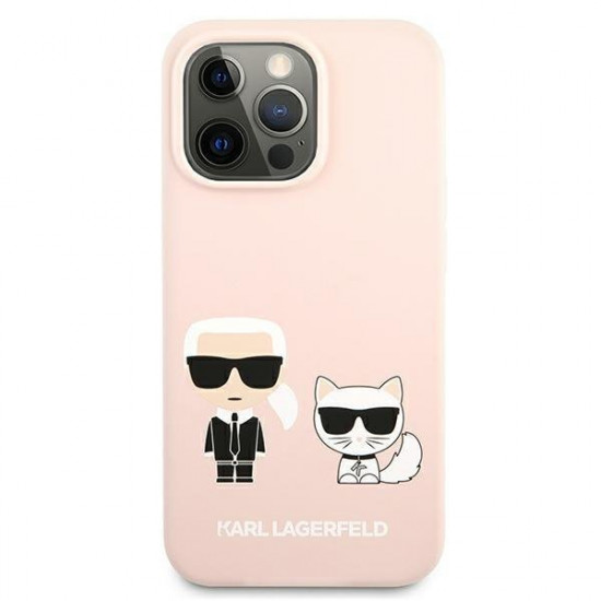 Karl Lagerfeld iPhone 13 Pro Silicone Karl and Choupette Θήκη Σιλικόνης - Light Pink - KLHCP13LSSKCI