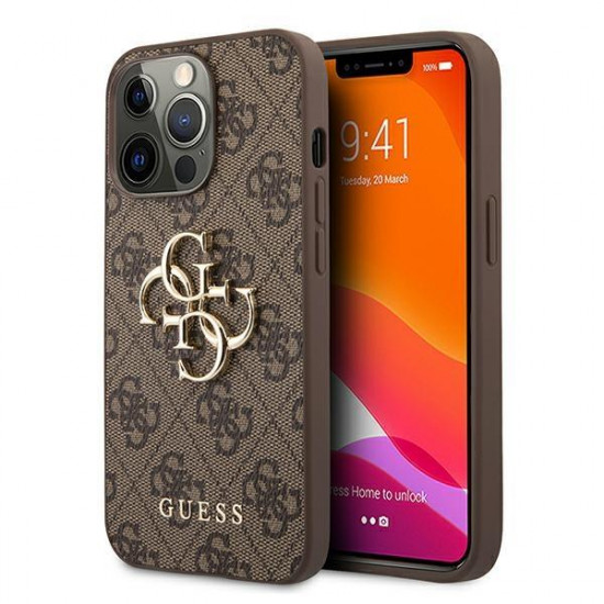 Guess iPhone 13 Pro - 4G Big Metal Logo Θήκη με Επένδυση Συνθετικού Δέρματος - Brown - GUHCP13L4GMGBR