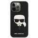 Karl Lagerfeld iPhone 13 Pro - 3D Rubber Karl's Head Σκληρή Θήκη με Επένδυση Συνθετικού Δέρματος και Πλαίσιο Σιλικόνης - Black - KLHCP13LSAKHBK