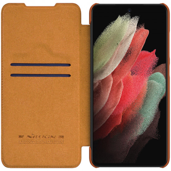 Nillkin Samsung Galaxy S22 Ultra Qin Leather Pro Flip Book Case with Camera Protection Θήκη Βιβλίο με Κάλυμμα για την Κάμερα - Brown