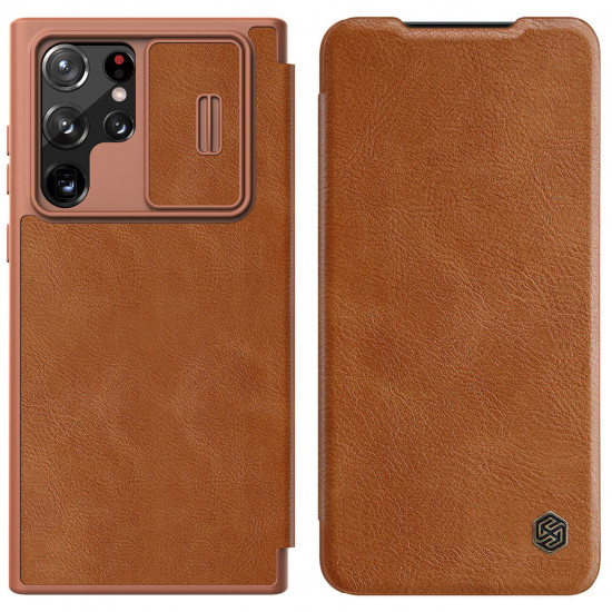 Nillkin Samsung Galaxy S22 Ultra Qin Leather Pro Flip Book Case with Camera Protection Θήκη Βιβλίο με Κάλυμμα για την Κάμερα - Brown