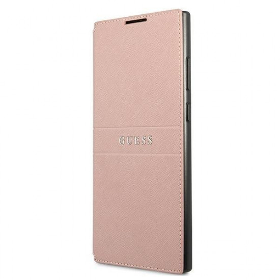 Guess Samsung Galaxy S22 Ultra Wallet Case Saffiano Stripe Θήκη Πορτοφόλι με Επένδυση Συνθετικού Δέρματος - Pink - GUBKS22LPSASBPI