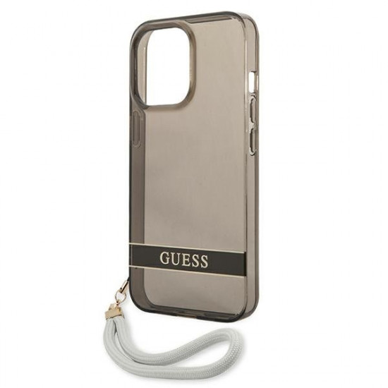 Guess iPhone 13 Pro Max Translucent Strap Σκληρή Θήκη με Λουράκι - Black / Ημιδιάφανη - GUHCP13XHTSGSK