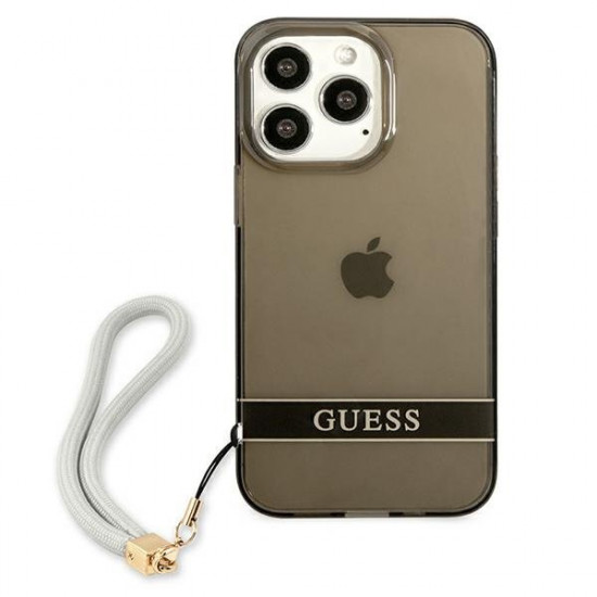 Guess iPhone 13 Pro Max Translucent Strap Σκληρή Θήκη με Λουράκι - Black / Ημιδιάφανη - GUHCP13XHTSGSK