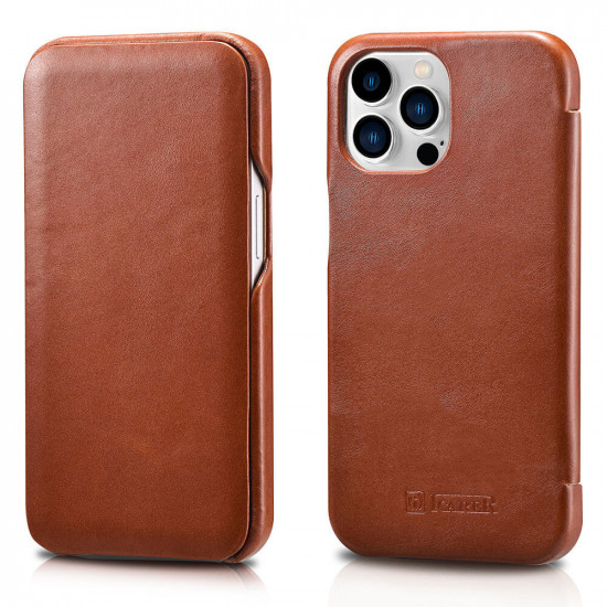 iCarer iPhone 13 Pro Vintage Wallet Case with Genuine Leather Θήκη Πορτοφόλι από Γνήσιο Δέρμα - Brown
