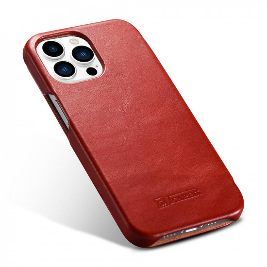 iCarer iPhone 13 Pro Vintage Wallet Case with Genuine Leather Θήκη Πορτοφόλι από Γνήσιο Δέρμα - Red