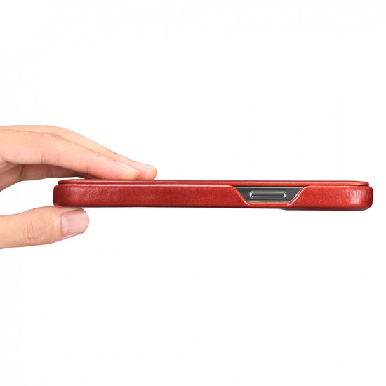 iCarer iPhone 13 Pro Vintage Wallet Case with Genuine Leather Θήκη Πορτοφόλι από Γνήσιο Δέρμα - Red
