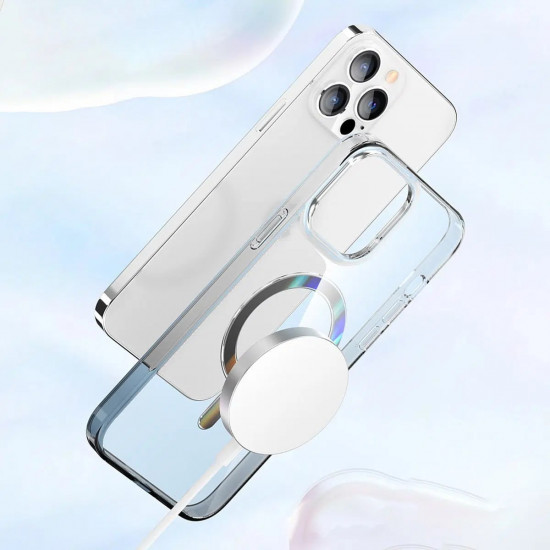 Kingxbar iPhone 13 Pro Pure Series Magnetic Case Λεπτή Σκληρή Θήκη με Πλαίσιο Σιλικόνης και MagSafe - Grey / Petrol Διάφανη 
