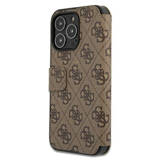 Guess iPhone 13 Pro Wallet Case Big Metal Logo Θήκη Πορτοφόλι με Επένδυση Συνθετικού Δέρματος - Brown - GUBKP13L4GMGBR