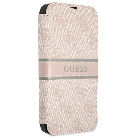 Guess iPhone 13 Pro Wallet Case Stripe Θήκη Πορτοφόλι με Επένδυση Συνθετικού Δέρματος - Pink - GUBKP13L4GDPI